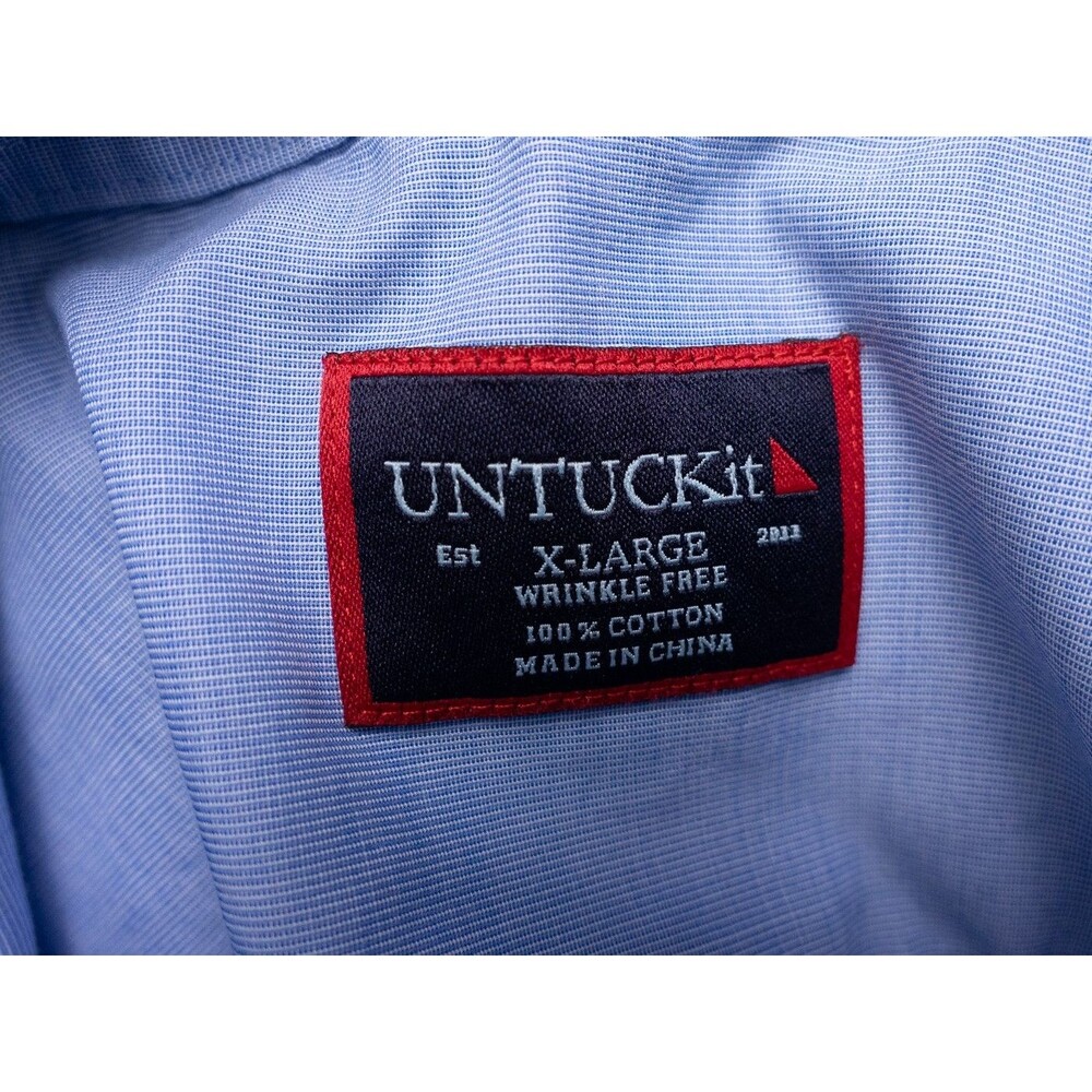 UNTUCKit Shirt Mens XL Blue Short Sleeve 100% Cotton Wrinkle Free Casual Preppy - Picture 2 of 7